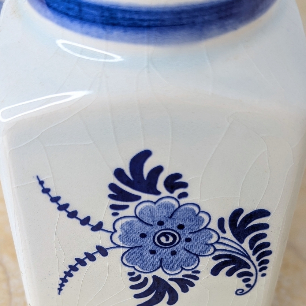 Vintage Pair Blue Delft Spice Jars Ceramic Lidded Holland Canisters - Picture 9 of 11